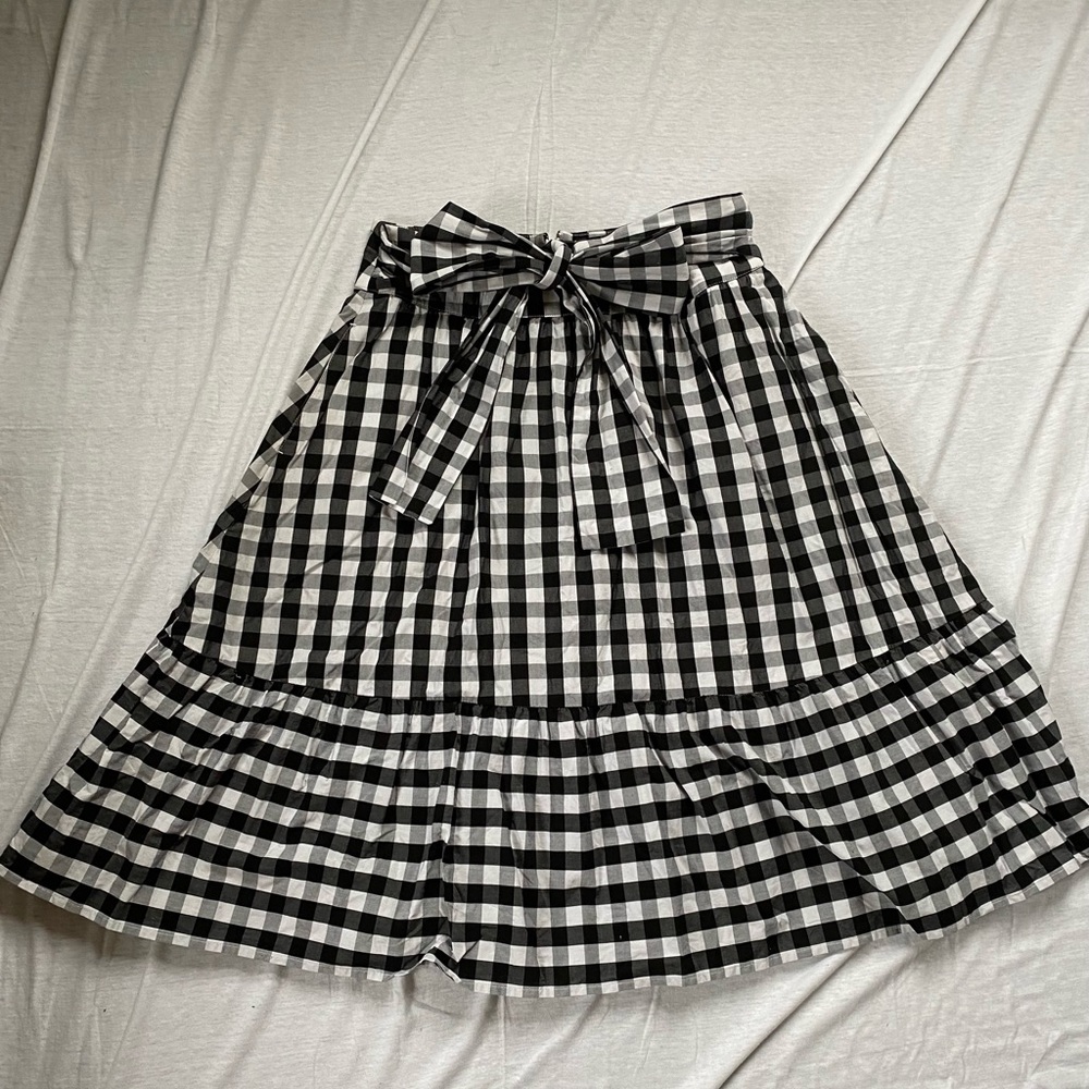 J Crew Black and White Gingham A-Line Front Tie Skirt Size 2
